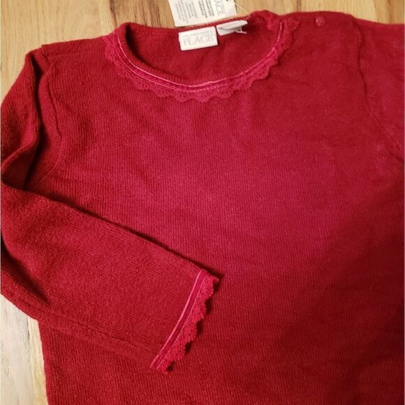 NWT Children's Place Red Sweater with Lace Trim - Picture 2 of 6